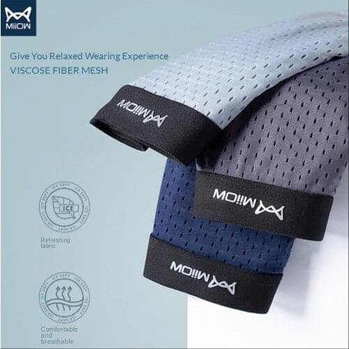 MiiOW Quick-drying Mens Underwear Mens Ice Silk Mesh Boxer Thin Section Summer Breathable Tide Modal Four-corner Short Pants