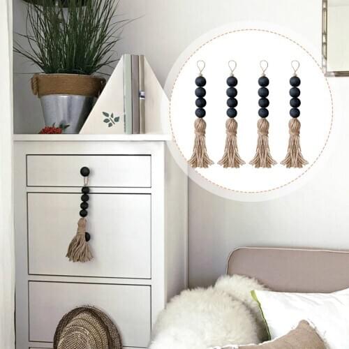 Closet Art Craft Farmhouse Rustic Wood Bead Garland Home Decor Hanging Drawer Knob Gift Pendant Door Handle With Tassels