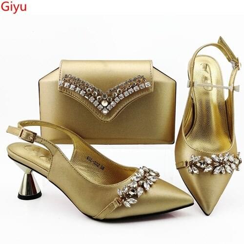 Doershow beautiful Women nice gold Shoes And Bag Set To Match High Quality Italian Shoes With Matching Bags For Party! SIA1-11
