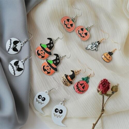 European and American Halloween Jewelry Pumpkin Lantern Magic Hat Funny Goth Earring Punk Ghost Smiley Earrings