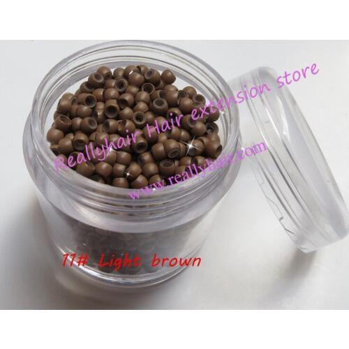 Hot sale 1000pcs/bottle 2.9x1.6x2.0mm 11#Light Brown Nano Rings with Silicone for Nano beads Hair Extensions