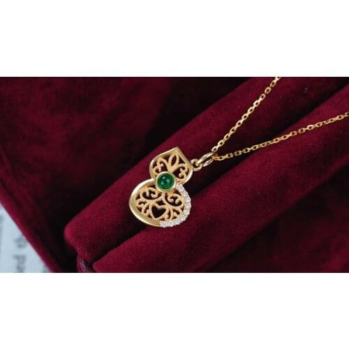 JL516 Solid 18K Yellow Gold Nature Green Emerald 0.078ct Gemstones Pendants Necklaces for Women Fine Jewelry for Women Gifts