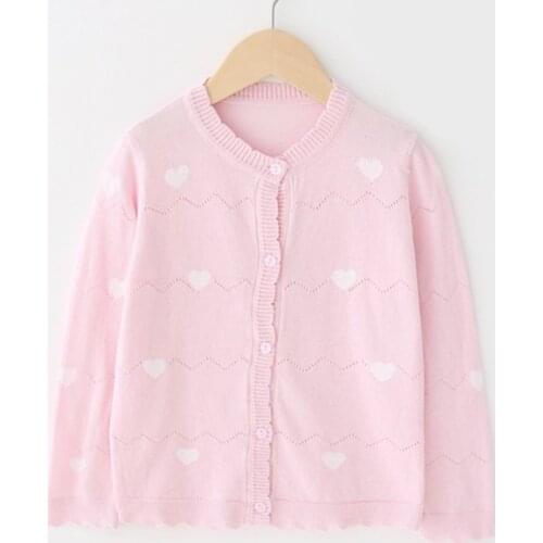 Cotton Girls Cardigan Jacket Heart Thin Pink Spring Sweater Girls Coat 1 2 3 4 6 8 10 11 Years Old Children Clothes OKC205037