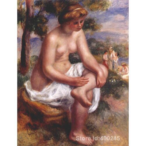 Painting of girls Nude Woman Seated bather in a landscape Pierre Auguste Renoir canvas art hand painted High quality