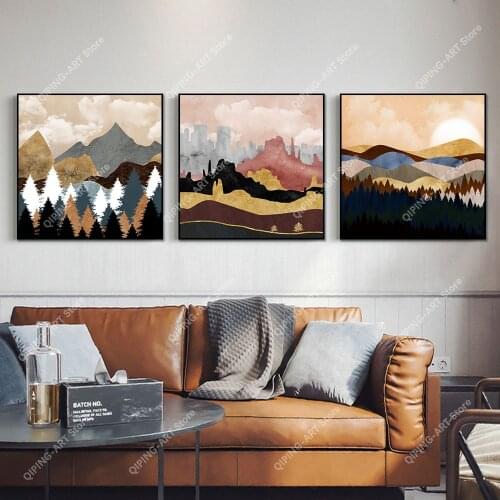 Abstract Landscape Wall Art Paintings Posters Scandinavia Picture Light Gold luxury Canvas Art Prints Paintings for Home Decor