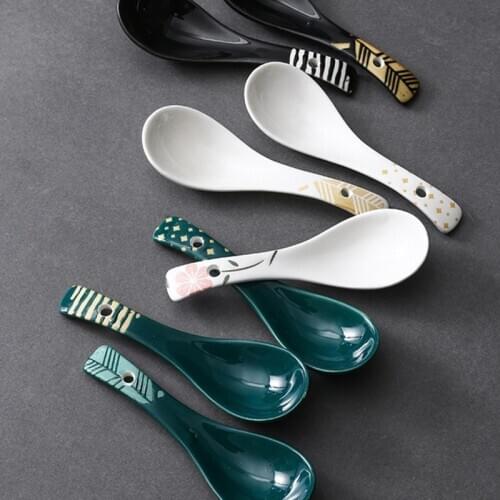 Ceramic spoon dark green underglaze ceramic spoon spoon household Japanese tableware net red small soup spoon