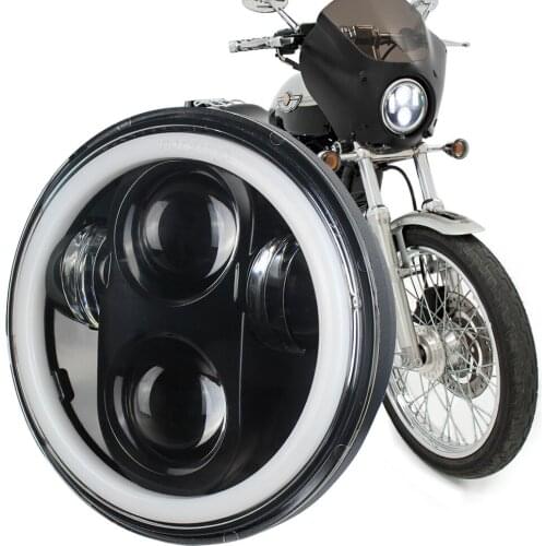 5-3/4" Round LED Headlight With White/ Amber Halo Ring For Dyna Sportster XL 1200 883 5.75 Inch Projector LED Moto Headlight