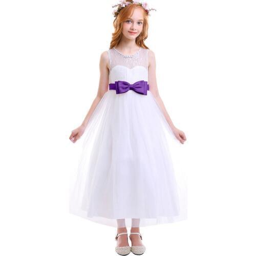 Fashion White Tulle Girls Dress Wedding Bridesmaid Dress Girls Party Princess Dress Sleeveless Elegant Kids Dresses for Girls