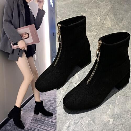 Fashion women boots casual leather low heels spring shoes woman rubber ankle boots