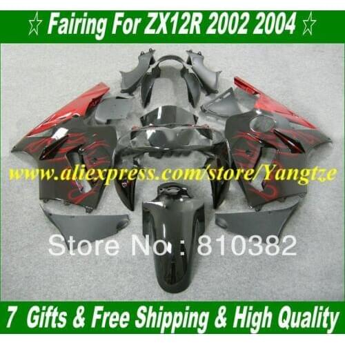 Injection mold Fairings set for KAWASAKI Ninja ZX12R 02 03 04 05 ZX 12R 2002 2004 2005 ZX-12R Red flames black Fairings set KH26