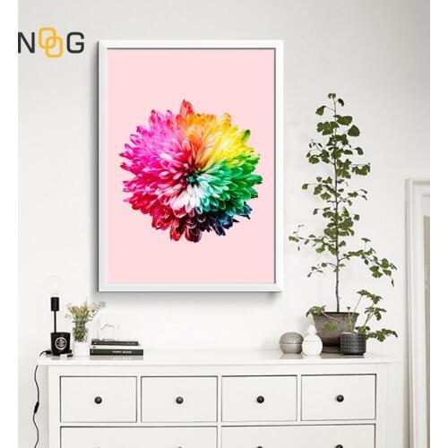NOOG Nordic Colorful Peony flowers Wall Art Plant Canvas Posters and Prints Green Canvas Painting Picture for Living Room Decor