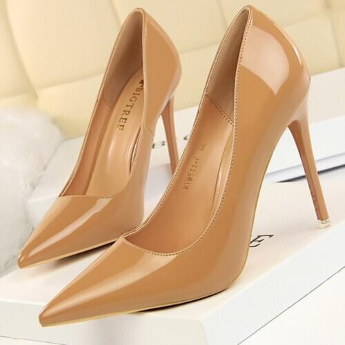 2020 New Women 10.5cm High Heels Nude Valentine Pumps Leather Escarpins Luxury Glossy Lady Shoes High Heels Scarpins Prom Shoes