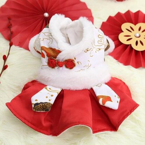 New Year Festive Koi Dog Clothes Thick Warm Skirt Autumn Winter Four Legged Coat for Dogs Small Medium Clothing Pink White Ropa