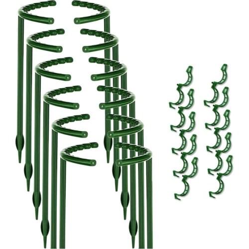 Plant Support, 12 Pcs Plant Stakes Half Round Ring Plant Cage Holder Flower Pot Climbing Trellis with 10 Plant Clips