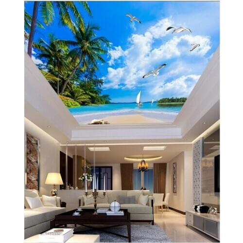 Custom photo wallpaper Palm beach sky ceiling living room Restaurant ceiling wall painting mural panel
