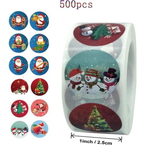 Qiduo 500pcs/roll cartoon kawaiia sticker christmas sticker party box decor sealing labels red stationery sticker choice gift