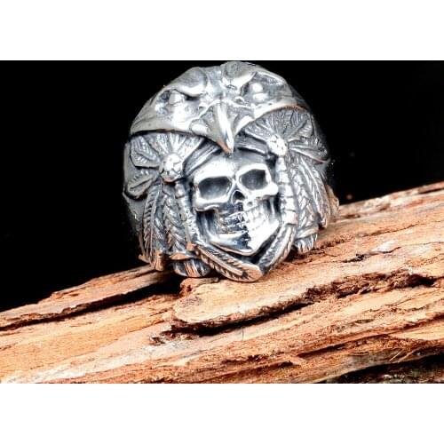 Retro Horror Eagle Skull Ring Domineering Mens Silver Color Ring Fashion Halloween Party Jewelry Accessories Gift