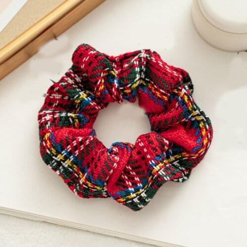 Christmas Style Flannel Hair Scrunchie Red Plaid Green Ponytail Holder Hair Tie Women Girls Xmas Hair Accessories Hairband Hot