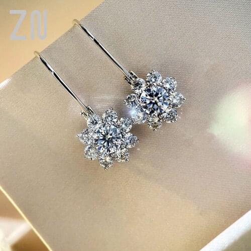 ZN Exquisite Luxury S925 Sterling Silver Material Ear Hook Earrings For Women Full Fire Color Sunflower Womens Earrings