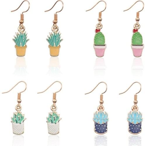 DIY Earrings For Women Cute Anime Plant Earrings For Girls Trendy Potted Plant Earing Colorful Cactus Jewelry Gift Drop Shipping