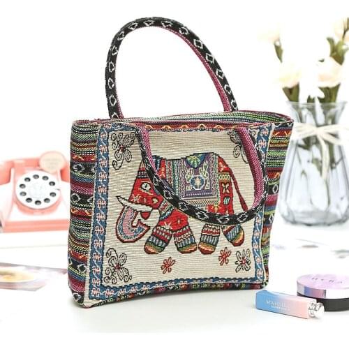 Ethnic Jacquard Fabric Storage Bag Fashion All-match Large-capacity Shoulder Shopping Bag Portable Foldable Travel Organizer