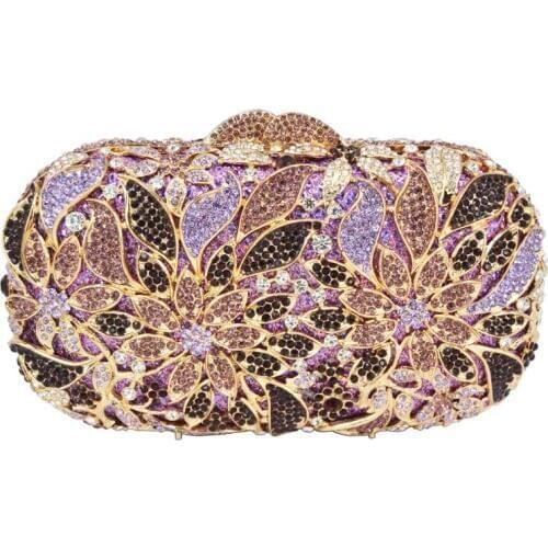 Flower Crystal Inlay Wedding Bridal Evening Bags Bright Colors Dinner Bag Chain Shoulder Handbag A535
