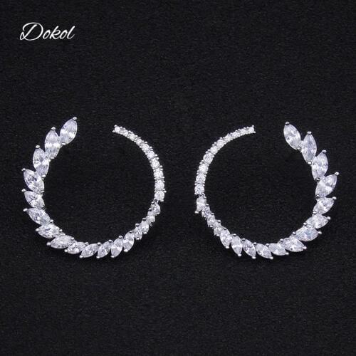 DOKOL Silver Color Wedding Earring Sparkling Marquise Cut Cubic Zirconia Circle Stud Earrings For Women bijoux DKE0147
