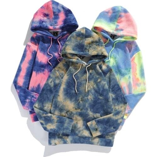 Autumn and Winter Men Women Tie-dye Polar Fleece Hooded Sweatshirt Oversized Hip Hop Hoodies Long Sleeve Couple Clothes