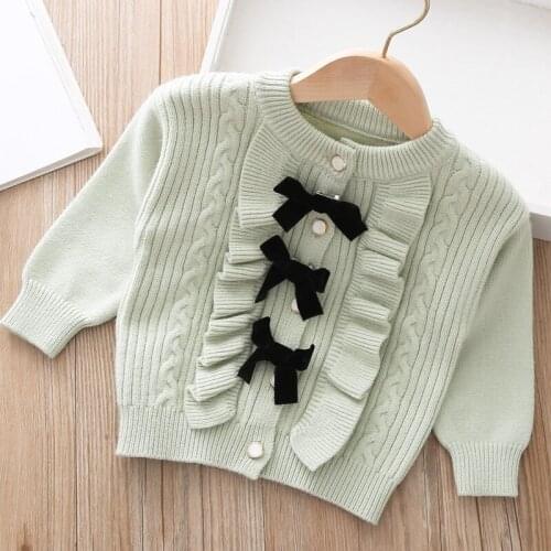 Girls bow ruffles knitted sweater children top kids clothes wholesale