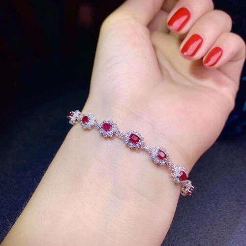 S925 silver natural red ruby bracelet natural gemstone bracelet Elegant Lovely round Sun flower women party gift fine jewelry
