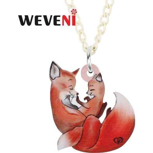 WEVENI Mothers Day Acrylic Cute Cartoon Wild Baby Fox Necklace Pendant Fashion Chain Unique Jewelry For Women Girl Charms Gift