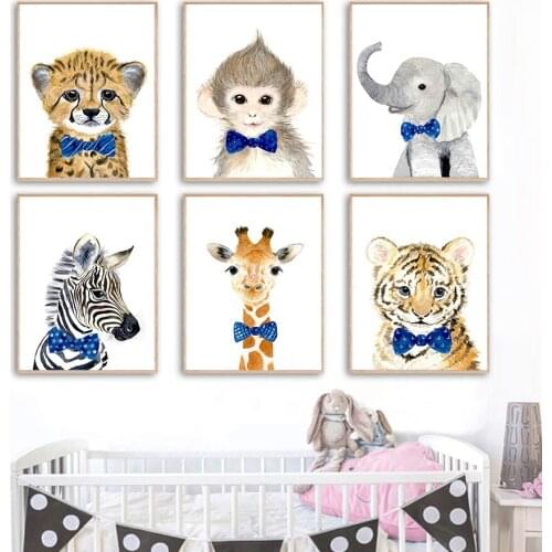 Animal Tiger Leopard Deer Zebra Elephant Monkey Wall Art Canvas Painting Nordic Posters And Prints Wall Pictures Kids Room Decor