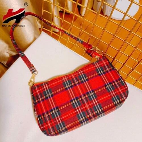 2021 Retro Red Plaid Baguette Women Shoulder Messenger Bag Underarm Bag Hot Selling Lattice