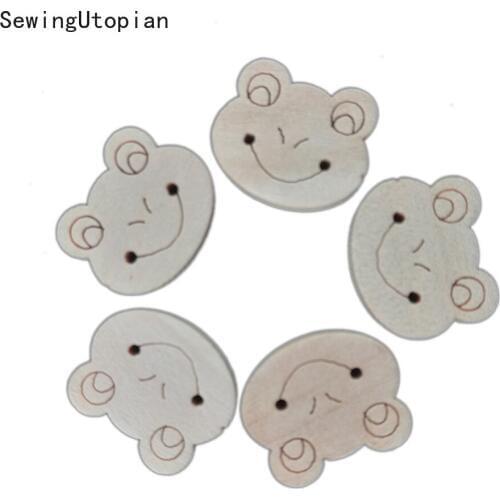 50PCS Animal Wood Buttons Christmas DIY Decor Bear Cat Rabbit Frog Child Clothes Sewing Wooden Button Crafts Scrapbooking Decor
