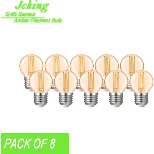 Pack of 100 JCKing G45 Dimmable 2W-8W E26/E27 Base LED Filament Bulbs Amber Glass 120V 240V Retro Vintage Edison Lighting Lamp