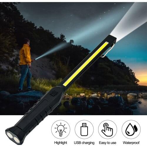 Rechargeable COB LED Work Light Cordless Emergency Magnetic Inspection Long Light Flashlight Workshop Camping Outdoor Lighting