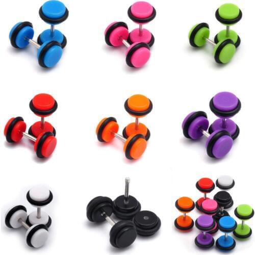 Alisouy New Beauty Acrylic Stud Earrings 1 pair Body Piercing Women Men Studs Ear Plug White Black Green Pink Blue Purple color