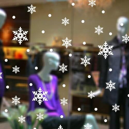 Merry Christmas White Snowflake and Snow Spots Wall Decal Happy New Year Home Window Wall Sticker Removable Vinyl Murals M22