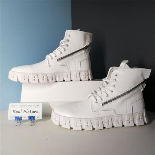 White Ankle Boots Men Thick Bottom Male Bots Genuine Leather Winter Shoes Men 8#20/10d50