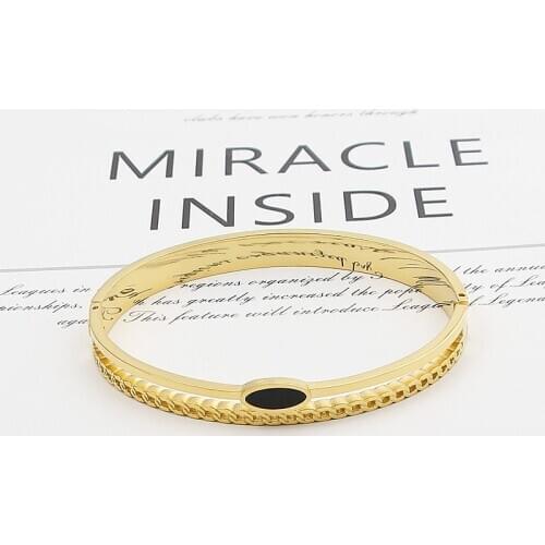 Bilateral Chain Shape And Oval Black Enamel Bangle stainless steel Gold Color Woman Bracelet Jewelry Wholesale Femme Gift