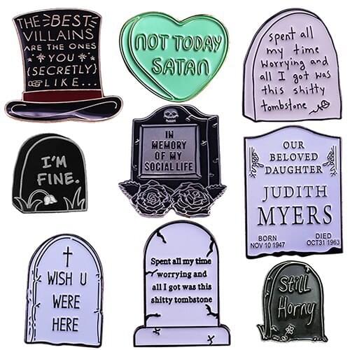 Gothic Tombstone Enamel Pin The Best Villanins Badge Not Today Satan Brooch I'm Fine Brooch Jewely