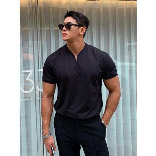 2021 Muscle Fitness Brothers Short Sleeve V Neck Fitness T-Shirt Cotton Plus Size Tops Fashion Training Wear Clothing