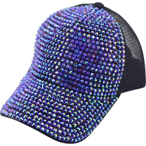 Bling Baseball Cap Women Shining Rhinestone Breathable Cotton Mesh Snapback Hip Hop Cute Silver Jewel Sequins Casual Sports Hat