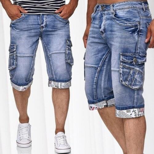 Summer New Arrival Men Slim Fit Multi-pocket Washed Denim Shorts Moto & Biker Cargo Short Pants Fashion Vintage Style Jeans