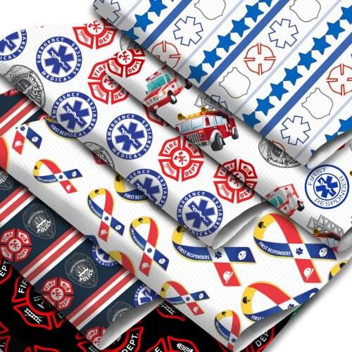 Health Theme Faux Leather Sheets Fire Ambulance Printed Synthetic Leather Fabric 20x33cm for DIY Garments Hair Bows Crafts