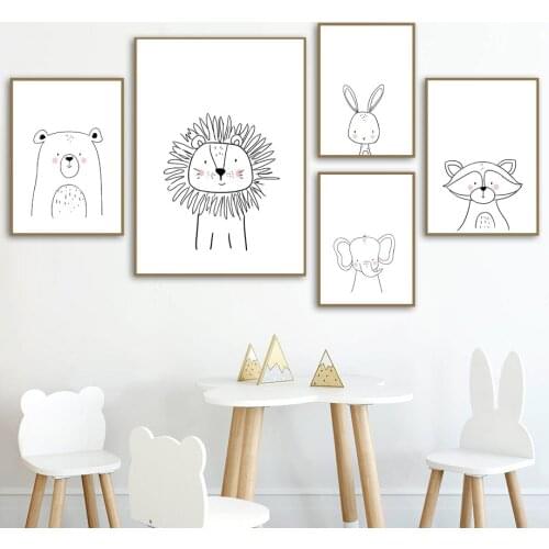 Nordic Minimalist Line Black and White Decorative Hanging Painting Animal Print Living Room Decorative Painting Canvas Wall Art