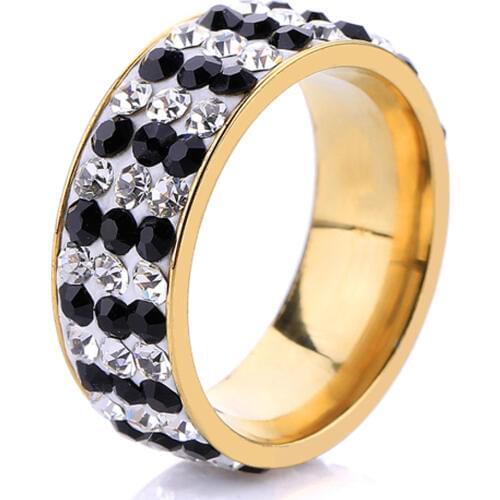 Fashion Crystal Jewelry Interlaced Lines Mix Color Crystal Wholesale Fashion Gold Color Stainless Steel Ring