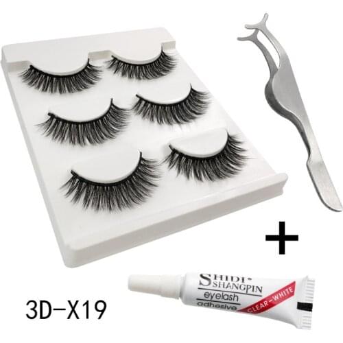 False Eyelashes Set 3d Hand-made Soft Hair And Chemical Fiber Eye Lashes Small Glue Tweezers Beautiful Natural Makeup TSLM1