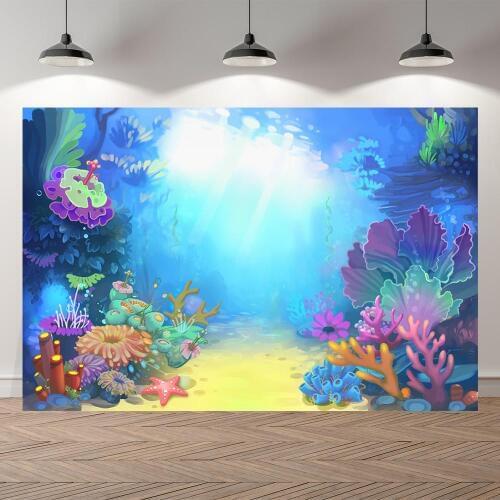 NeoBack Under Water Sea Little Mermaid Bed Caslte Corals Princess Photography Backdrop Baby Party Birthday Photo Backgrounds