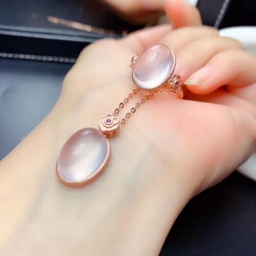 Engagement Best Gift Natural Rose Quartz jewelry set Natural Real Rose Quartz 925 sterling silver 1pc pendant,1pc ring